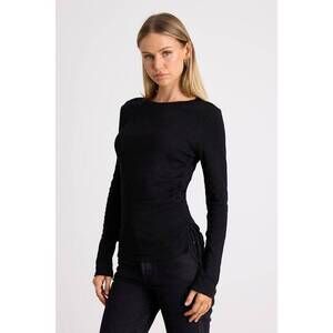 Lulus Ambrose Black Burnout Ruched Long Sleeve Top - Size S